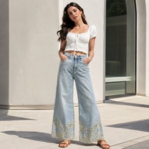 Jeanshose Stickerei Blue washed